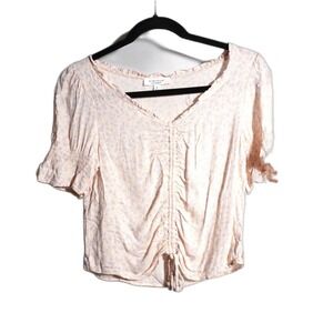Coquette Milkmaid Crop Top Ruched V Neck Pastel‎ Pink Ditsy Floral Flirty Sz S